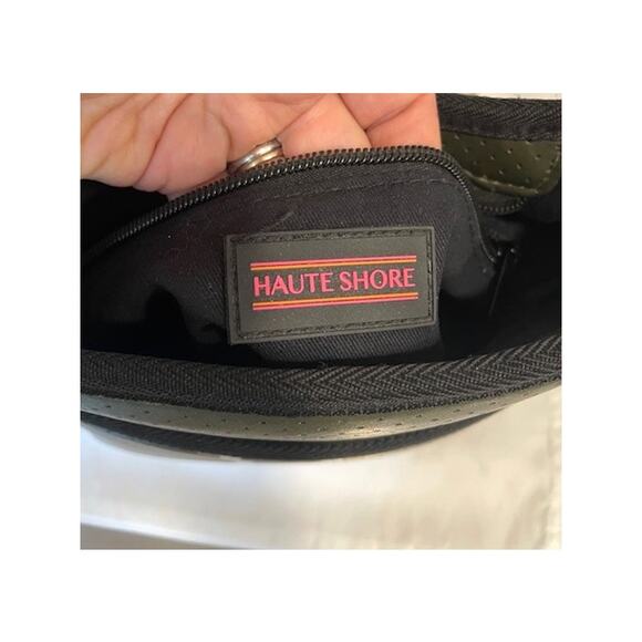 Haute Shore Blake Neoprene Black Green White Stripe Crossbody Bag - Picture 4 of 9